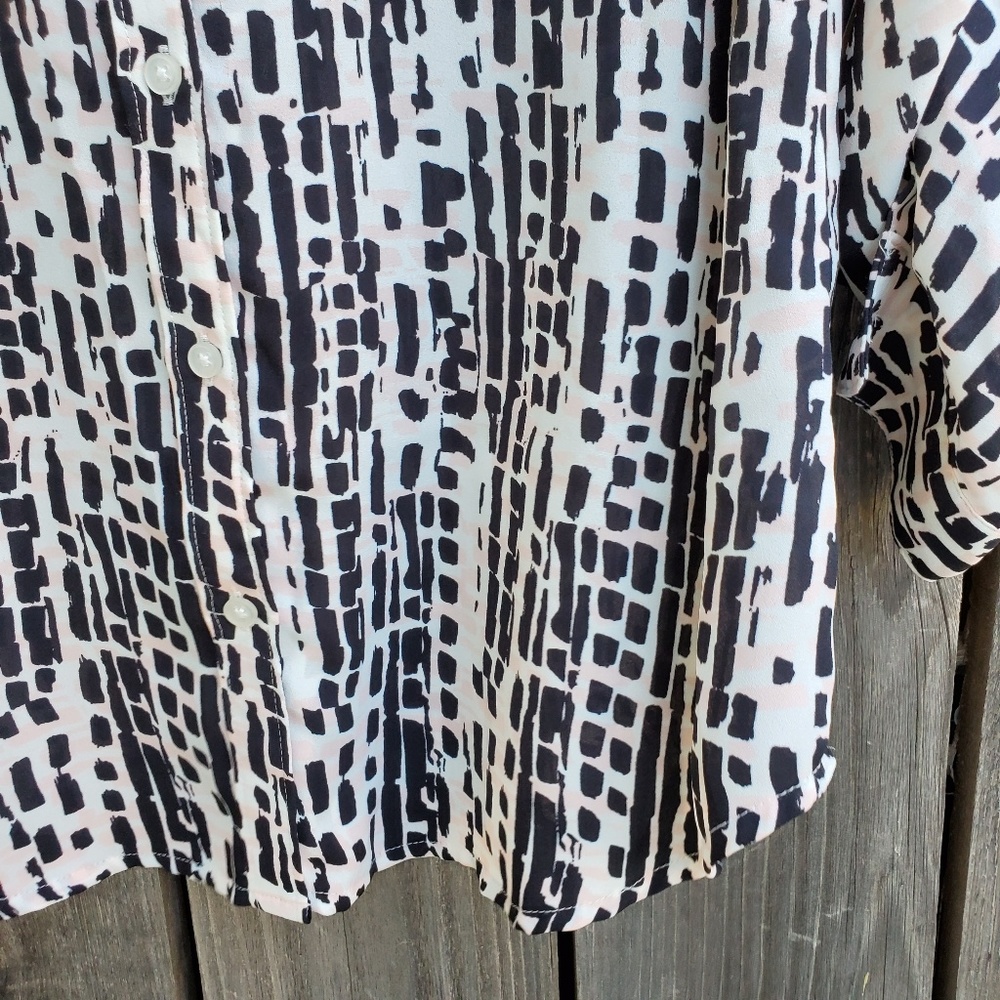 LOFT Black Pink Patterned Semi Sheer Top - Picture 3 of 7